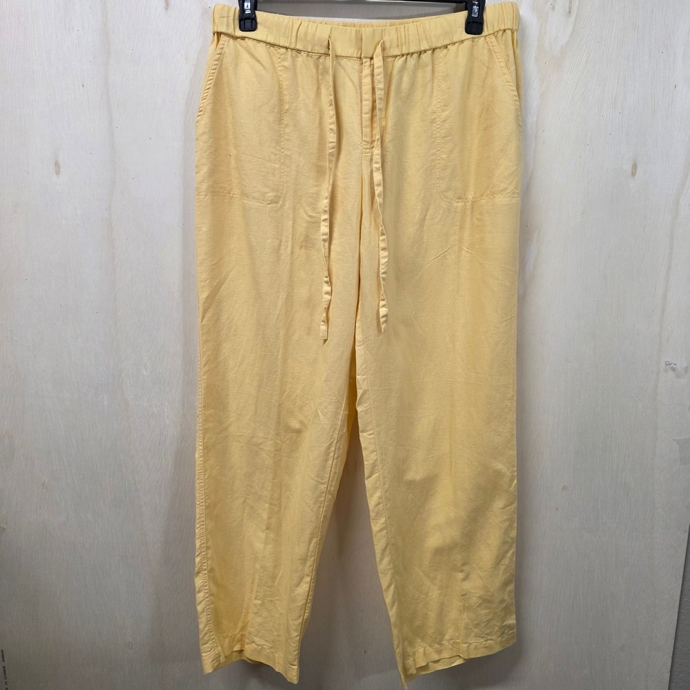 Liz Claiborne Yellow Linen Blend Drawstring Straight Leg Pants Womens Large